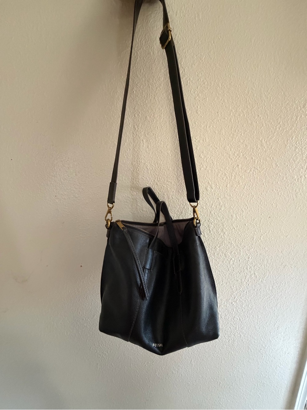 Fossil Black Pebble Leather Shoulder Bucket Bag